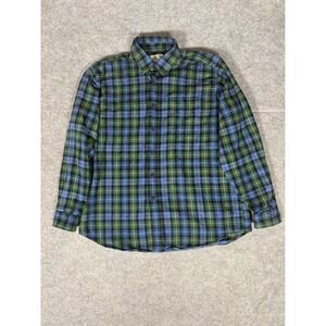 LL Bean Flannel Shirt Mens Large Regular Blue Green Plaid Cotton 228061 L-REG